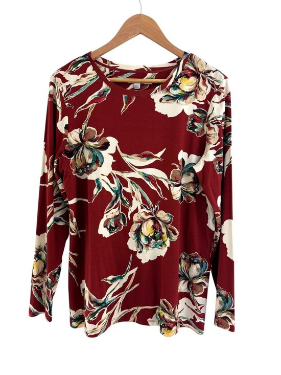 Chico's Tops - Chico's Size 2 = Large Floral Print Soft Knit Long Sleeve Top Shirt Blouse Fall